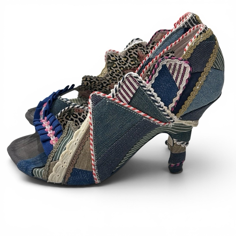 Irregular Choice Courtesan Voyager Heel Pump Shoe Denim Patchwork Funky 38 / 7.5